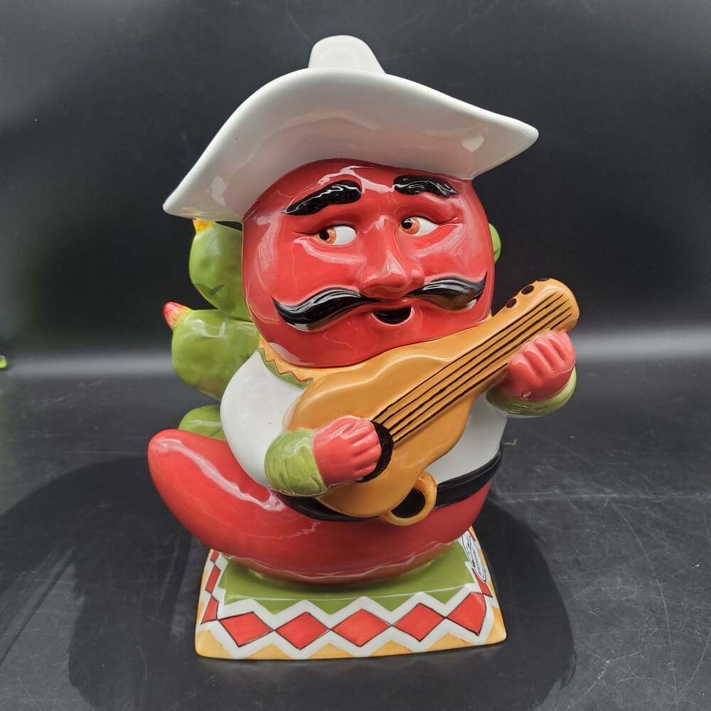 Clay Art Cha Cha Chilis 2003 Ceramic Chili Pepper Mariachi Cookie Jar